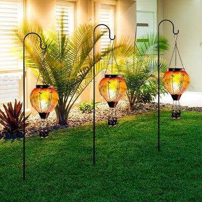 DREAMSOUL 2 PCS Rainbow Solar Hot Air Balloon Lantern with Flame, Metal & Glass Solar Lanterns Outdoor Waterproof for Lawn Patio Tree Decor