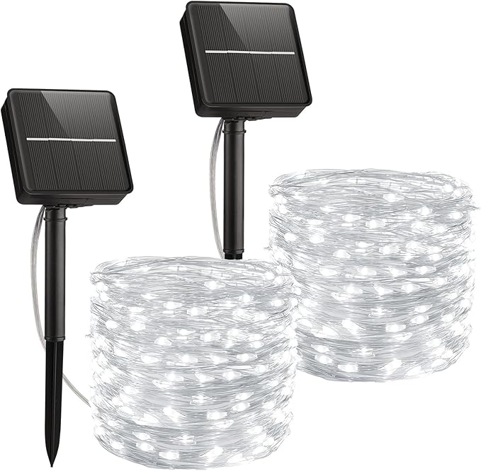 Minetom Solar Fairy String Lights, 2-Pack 66ft 200 LED Waterproof Outdoor Lights for Patio & Wedding, Pure White