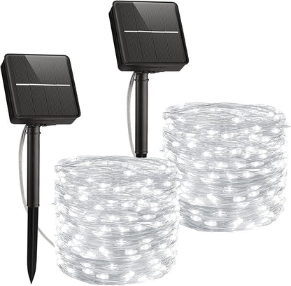 Minetom Solar Fairy String Lights, 2-Pack 66ft 200 LED Waterproof Outdoor Lights for Patio & Wedding, Pure White
