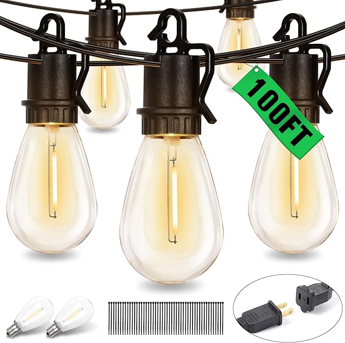 100ft Outdoor Edison String Lights, Weatherproof
