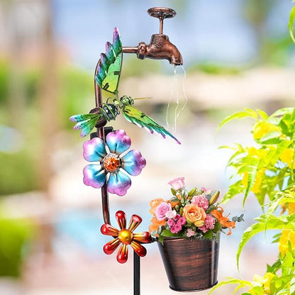 Bshine Solar Garden Lights Outdoor Decorative - Hummingbird Solar Stake with Faucet Pathway Lights for Garden, Yard Outdoor Decorative