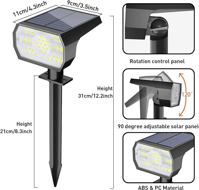 NYMPHY Solar Lights Outdoor Waterproof IP68, 56 LED 3 Lighting Modes Solar Powered Garden Yard Spot Solar Lights for Outside Landscape- 4 Pack (Cool White)