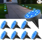 8-Pack Blue In-Ground Solar Lights, Flat LED Driveway