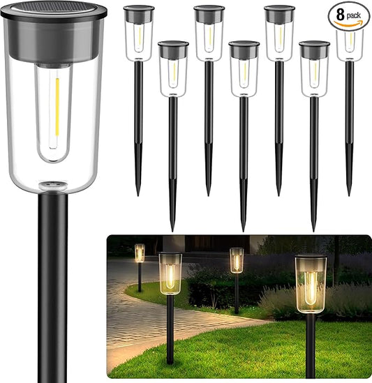 8 Pack Solar Pathway Lights, Solar Lights Outdoor Waterproof Garden Stake for Outside Yard Landscape Path Walkway Driveway Lawn Decor