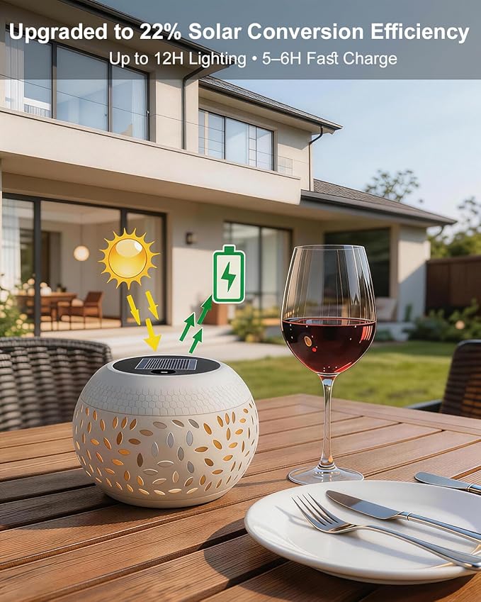 Solar Table Lights Outdoor Waterproof - 2 Pack Dancing Flickering Flame Lamp White Metal Tabletop Light Solar Powered Decorative Lighting Lantern for Desk Bedroom Patio Garden Pathway Yard