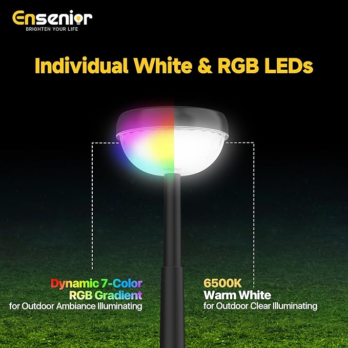 Ensenior Solar Pathway Lights IP65 Waterproof, RGB Color Changing & 6500K Cool White, 8-16Hr Runtime, Flower Pattern Garden Lights for Walkway Porch Yard - 6 Pack