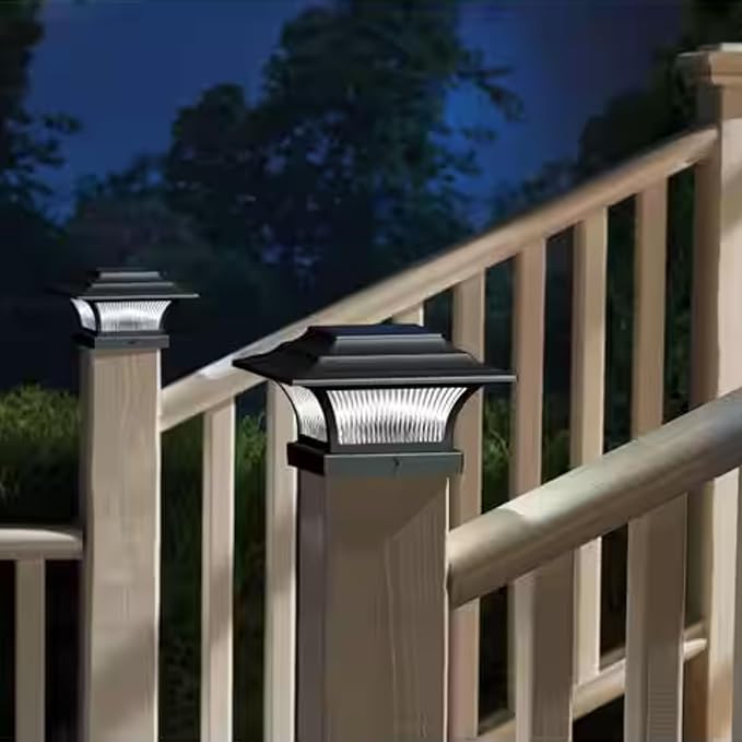 Ceybo Solar Post Cap Lights for 4x4 Wooden Posts (2-Pack), Warm White Outdoor LED Deck & Fence Lights, Waterproof Dusk-to-Dawn Landscape Lighting