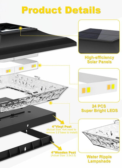T-SUN 4x4 Fence Post Solar Lights Outdoor Waterproof - Auto Dusk to Dawn Solar Lighting for Deck, Vinyl/Wooden Posts | 12 Pack Weatherproof Warm & Cool White Patio Lights (Black)