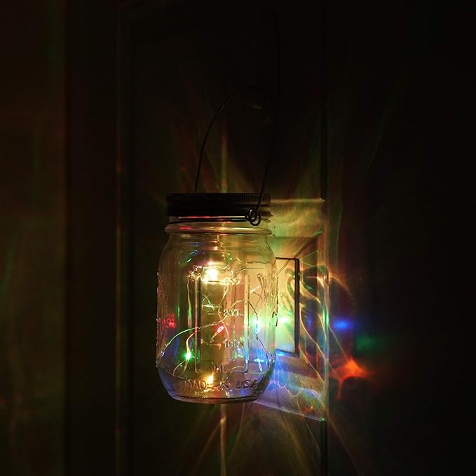 Solar Mason Jar Lights, 6 Pack 10 LED Jar Lid String Lights with 6 Hangers(No Jars), Waterproof Fairy Firefly Light for Garden, Patio, Outdoor, Yard, Lawn Decor(5 Colors)
