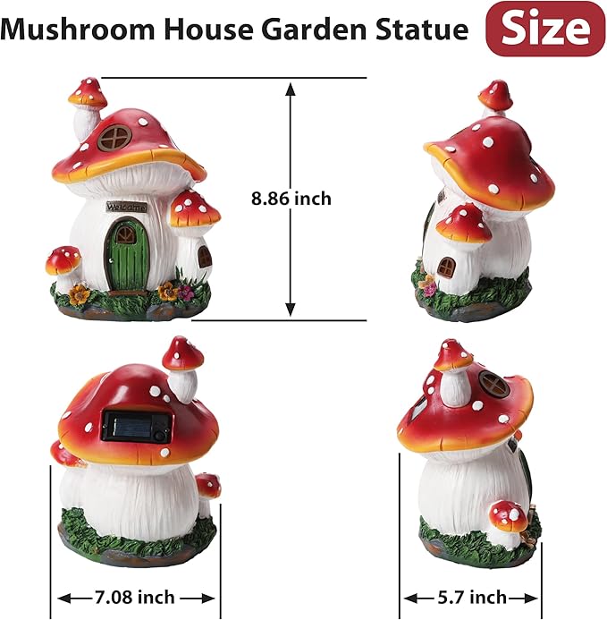 Solar Mushroom Statue Light, Yard Decor