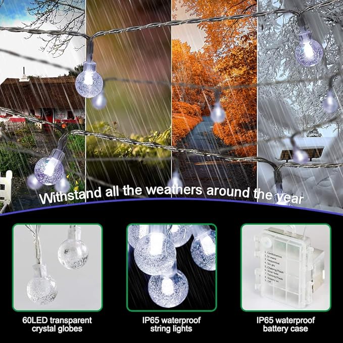 Metaku Outdoor String Lights Battery Operated 16.4ft 50LED Fairy Lights with Remote Waterproof Indoor Outdoor Hanging Globe Decorative for Patio Gazebo Bistro Garden Balcony