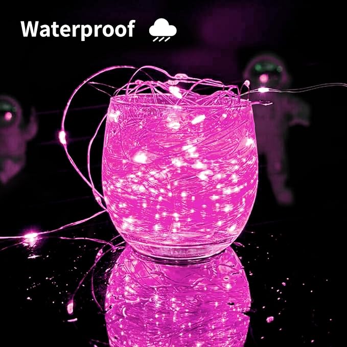 Solar String Lights Outdoor, 33 Feet 100 LEDs 8 Modes Solar Fairy Lights for Outside, Waterproof Outdoor Light for Patio Yard Christmas Tree Halloween Wedding Party Decorations, Pink