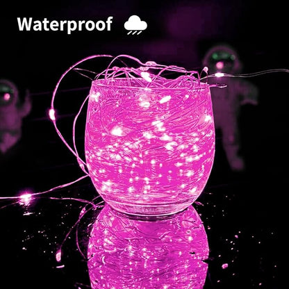 Solar String Lights Outdoor, 66 Feet 200 LEDs 8 Modes Solar Fairy Lights for Outside, Waterproof Outdoor Light for Patio Yard Christmas Tree Halloween Wedding Party Decorations, Pink