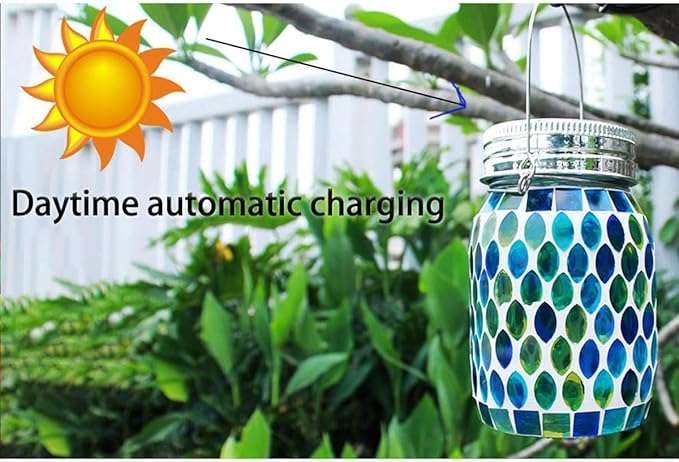 Solar Mosaic Lanterns 2-Pack, Outdoor Hanging LED Decor
