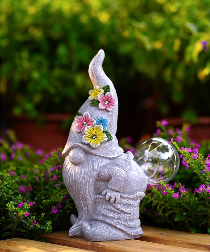 Solar Funny Garden Gnome Statue: Outdoor Sculpture Lights for Yard Lawn Porch Balcony Patio Home Decor - Mothers Day Gifts for Mom Women Grandma
