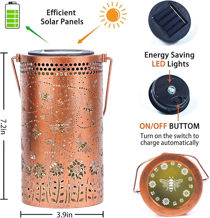 Bee Solar Lantern Set 2-Pack, Charming Patio Lighting
