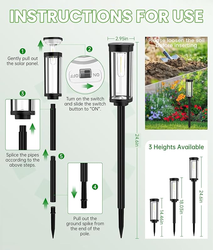 12-Pack Solar Pathway Lights, IP65 Waterproof LED Driveway Lights