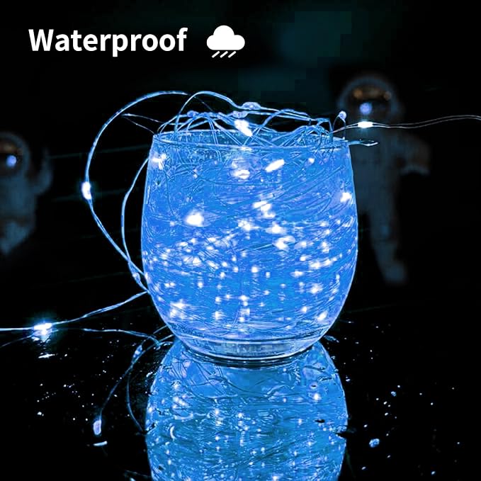 2 Pack Solar Fairy Lights Outdoor, 33 Feet 100 LEDs 8 Modes String Lights for Outside, Waterproof Solar Outdoor Light for Patio Yard Christmas Tree Halloween Wedding Party Decorations, Blue