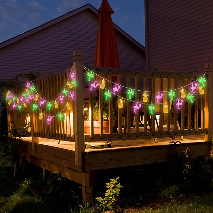Summer Tropical Beach Hawaiian String Lights - 30 LED 16Ft Battery Operated Tropical Flamingo Pineapple Palm Tree Lights for Luau Pool Decor, Hawaii Theme Summer Outdoor Indoor Party Decorations