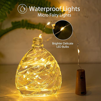 Brightown 10 Pack 7ft Battery Operated Wine Bottle Lights with Cork 20 LED Bulbs, Warm White Glow, Waterproof, Flexible Silver Wire, Lovely for Liquor Bottles DIY Party Christmas Wedding Décor