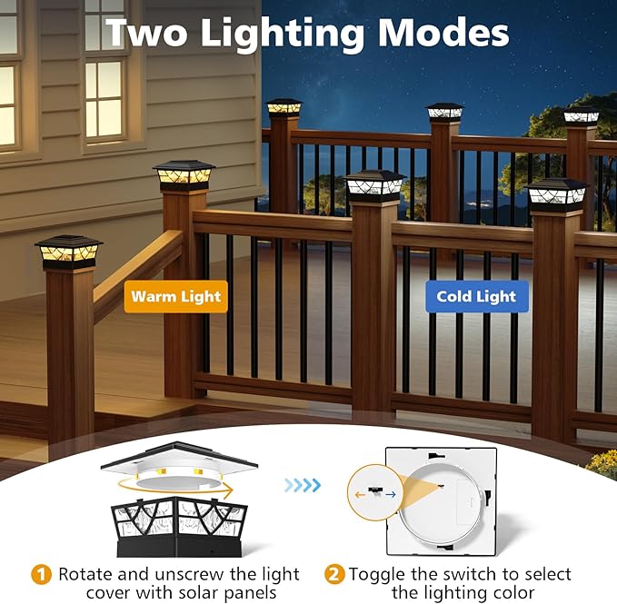 NIORSUN Solar Post Lights Outdoor 4 Pack, 2 Modes LED, Deck Fence Post Solar Lights for 3.5x3.5 4x4 5x5 5.5x5.5 Caps Patio Garden Decoration, Black