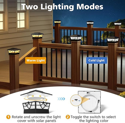 NIORSUN Solar Post Lights Outdoor 6 Pack, 2 Modes LED, Deck Fence Post Solar Lights for 3.5x3.5 4x4 5x5 5.5x5.5 Caps Patio Garden Decoration, Black