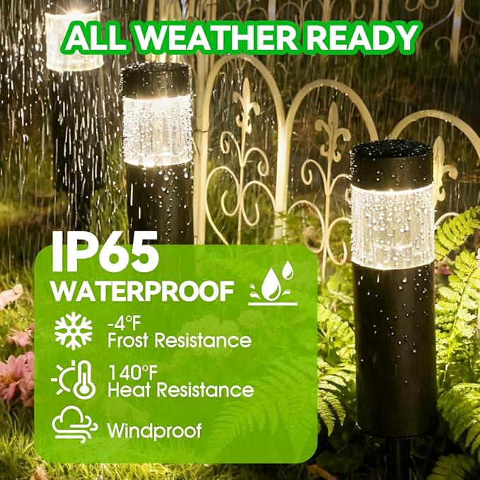 Solar Pathway Lights Outdoor Waterproof, 4 Pack Stainless Steel Stake Lights, Bright 35LM 3000K Warm White LED, IP65 Auto On/Off Landscape Lighting for Garden, Yard, Lawn, Walkway, Patio, Driveway