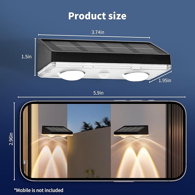 Solar Fence Lights Outdoor 2 Pack – Warm White with IP65 Waterproof Solar Deck Lights, 3000K Soft Ambient Glow for Fence Post, Backyard, Patio, Pathway – 12+ Hour Runtime, No Wiring, Auto On/Off