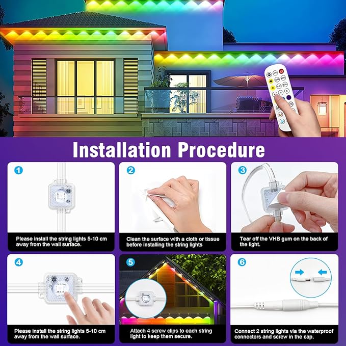Permanent Outdoor Lights 100 FT Patio Lights,100ft RGB+IC Smart Outdoor Decor, 50 Scene Modes App/Remote Control, IP67 Waterproof for Christmas Holiday Party Decor for Garden House Roof Lighting