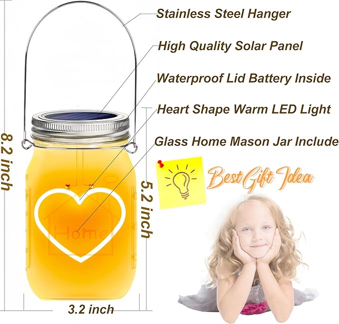Halloween Christmas Projector Lights, Hanging Solar Mason Jar Lights, 4 Pack Heart Shape Lights, Solar Lanterns Outdoor Waterproof, Hangers and Jars Included,Home Patio Party Garden Patio Decor