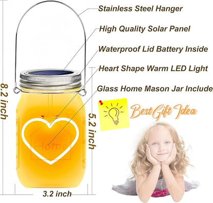 Halloween Christmas Projector Lights, Hanging Solar Mason Jar Lights, 4 Pack Heart Shape Lights, Solar Lanterns Outdoor Waterproof, Hangers and Jars Included,Home Patio Party Garden Patio Decor
