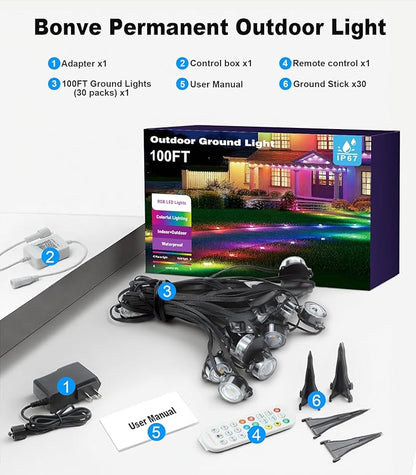 100Ft RGB Ground Lights Outdoor LED Pathway Lights, Multi Color Changing Christmas Decor Waterproof Walkway Lighting for Outside Garden Back Yard Lawn Driveway Patio Landscape Lighting, Smart Control