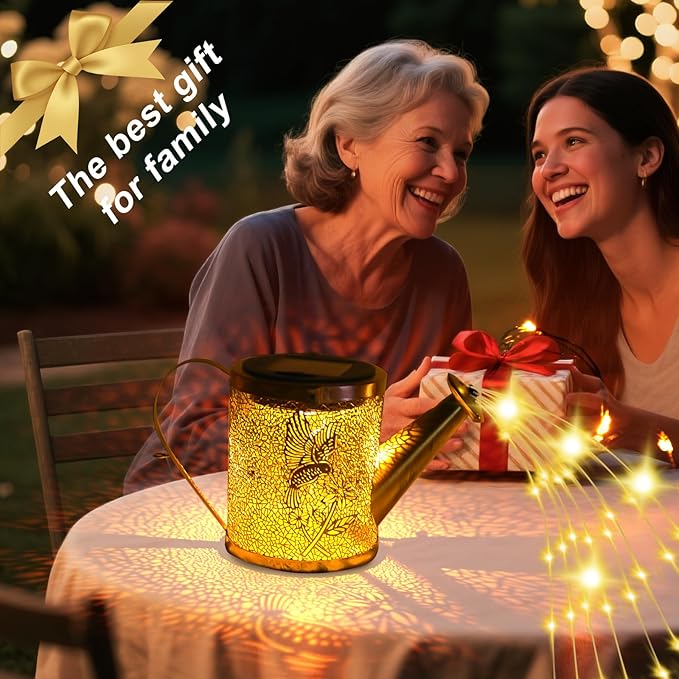 Solar Garden Fairy Watering Can Lights Outdoor IP65 Waterproof Watering Can Hanging Lanterns Garden Decor, Solar Powered LED Patio Yard Pathway Lights Fairy Gardening Gifts for Mom Women Birthday