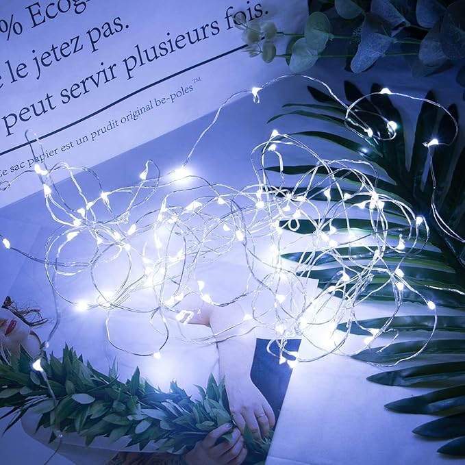 12-Pack Outdoor String Lights, 7ft Pure White Waterproof LED