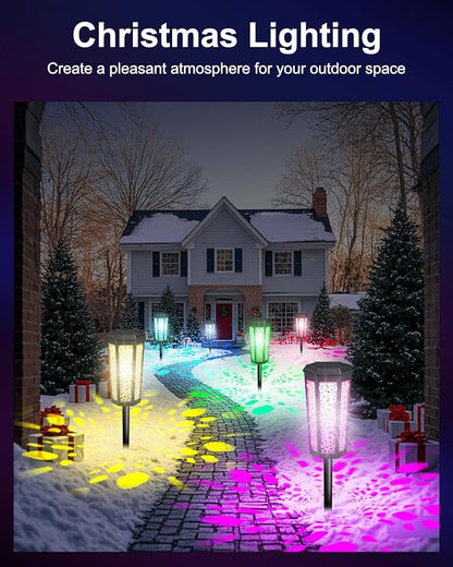 Solar Powered Pathway Lights Outdoor Warm White & RGB Color Changing LED Landscape Decor Waterproof for Patio, Yard, Walkway, Garden, Auto On/Off 4 Pack 2 Modes (Cool White & Multicolor, 6 Pack)