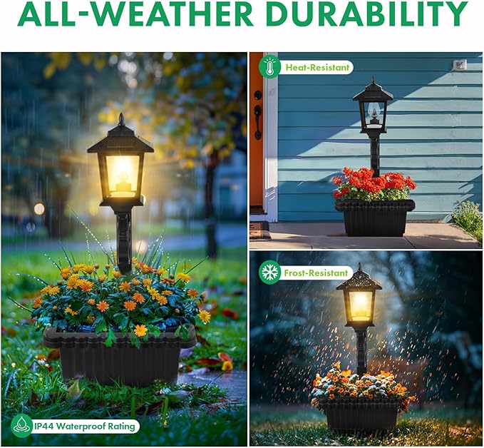 Solar Lamp Post Light with Planter, 2 in 1 Outdoor Flower Pots, 3000K Solar Lamps Outdoor Waterproof, Wall Mount or Freestanding for Garden, Patio, Yard, Front Porch, Back Door (Flowers not Included)