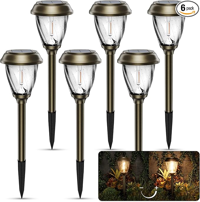XMCOSY+ Solar Pathway Lights - Durable Glass & Stainless Steel, 10/25 LM Brightness, 2 Adjustable Modes, Waterproof LED Garden Lights for Yard, Lawn, Driveway, Walkway & Landscape Decor (Warm White)