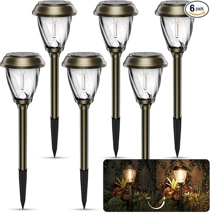 XMCOSY+ Solar Pathway Lights - Durable Glass & Stainless Steel, 10/25 LM Brightness, 2 Adjustable Modes, Waterproof LED Garden Lights for Yard, Lawn, Driveway, Walkway & Landscape Decor (Warm White)