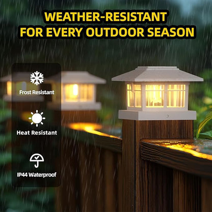 EXCMARK 4x4 Solar Post Cap Lights, 4 Pack Fence Deck Post Lights Outdoor Solar Powered Waterproof with Two Light Modes Warm&Cool White for Garden Patio Decor. (Classic White, 4)