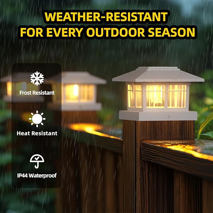 EXCMARK 2 Pack 4x4 Solar Post Cap Lights Fence Deck Post Lights Outdoor Solar Powered Waterproof with Two Light Modes Warm&Cool White for Garden Patio Decor. (Classic White,2)