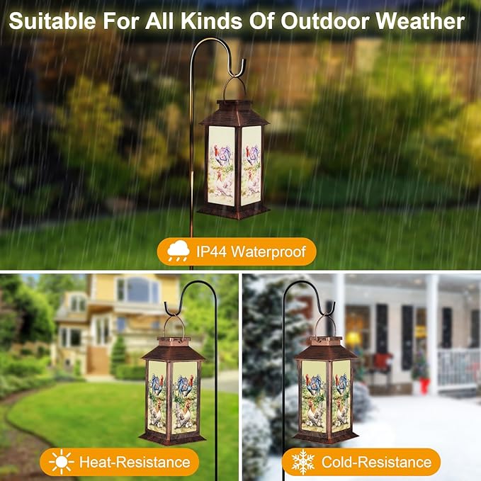 Solar Lanterns for Garden Decor,Waterproof Design Ideal Birthday Gifts for Women, Mom, and Grandma Solar LED Hanging Lights for Yard, Patio, Lawn, and Porch(Rooster + Hen)