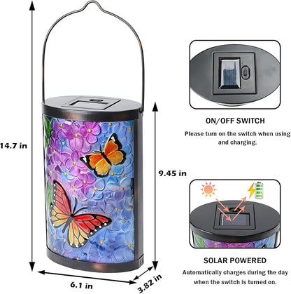 Afirst Solar Lantern Outdoor Hanging Glass Butterfly Solar Lights Waterproof Led Lamp for Garden Yard Tree Desk Decor