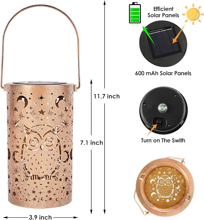 Fabuday Owl Outdoor Solar Lantern Waterproof - Hanging Solar Power Lights Led for Outside, Garden Decor for Patio, Porch, Balcony, Yard and Deck, Gardening Decorations Gifts for Women Mom Sister