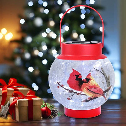 MUMTOP Solar Lantern Red Cardinal Light, Crackle Glass Hanging Solar Lights Outdoor LED Waterproof Tabletop Lamp for Table Yard Garden Patio Lawn Christmas Decorations