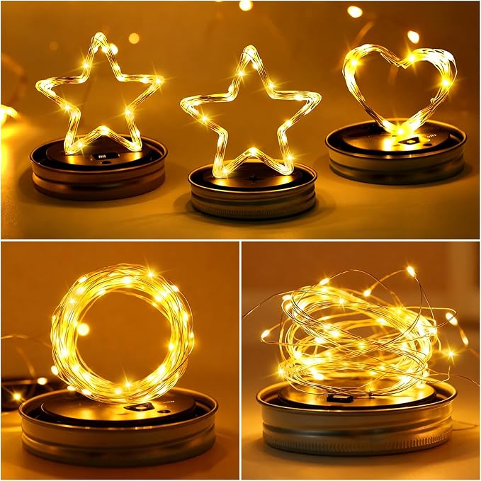 VOOKRY Solar Mason Jar Lights - 10 Pack 30 LED Waterproof Outdoor Fairy Firefly Jar Lids String Lights with Hangers (No Jars) for Mason Jars Patio Garden Yard Party Wedding Decoration(Warm White)