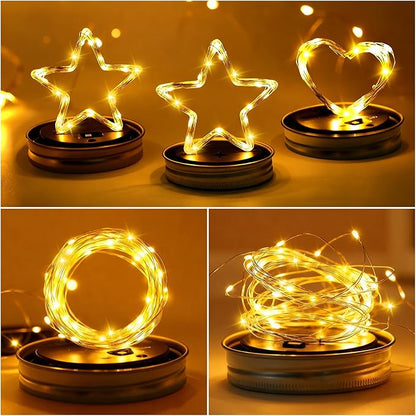 VOOKRY Solar Mason Jar Lights - 10 Pack 30 LED Waterproof Outdoor Fairy Firefly Jar Lids String Lights with Hangers (No Jars) for Mason Jars Patio Garden Yard Party Wedding Decoration(Warm White)