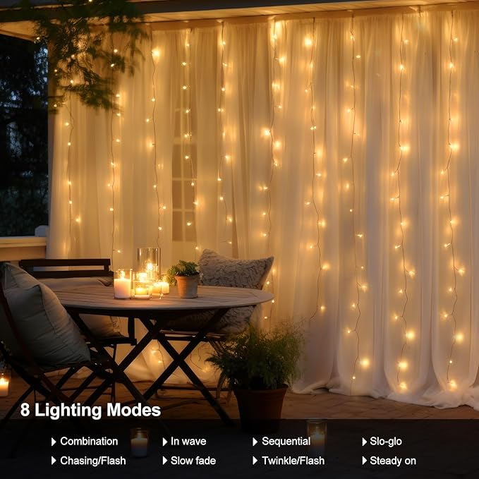 Outdoor String Lights, 8ft Warm White Waterproof LED