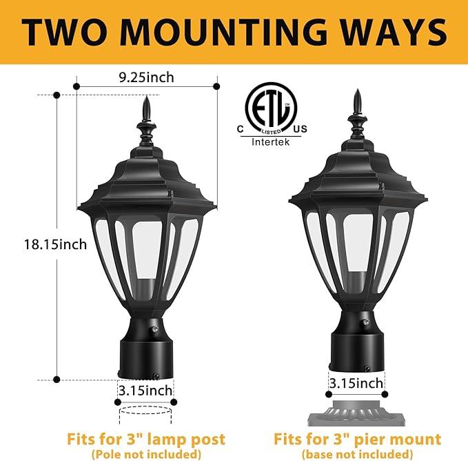 Lamomo Updated Large Size Dusk to Dawn Outdoor Post Lights, Waterproof Aluminum Lamp Post Light Fixture, Lamp Posts Outdoor Lighting Pole Lantern for Yard Patio Pathway Garden
