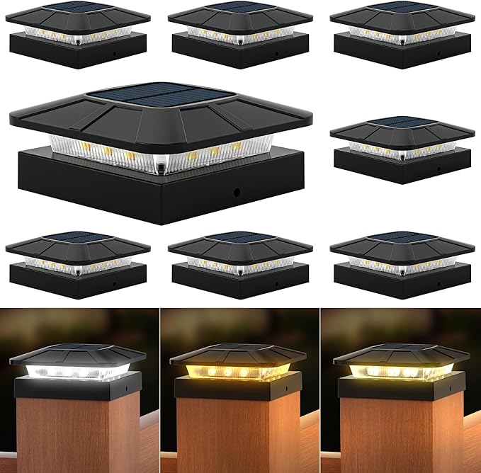 Solar Fence Post Caps 8-Pack, Fence LED