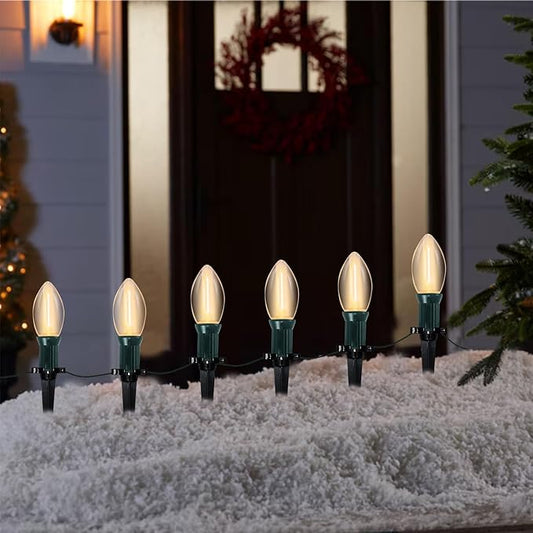 C9 Led Christmas Pathway Lights Outdoor, 38Ft 25 LED C9 Warm White Pathway Marker Stakes, Connectable Christmas Walkway Lights UL Listed for Yard Lawn Sidewalk Driveway Decorations